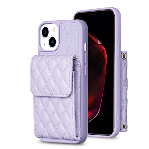 Soft Silicone Gel Leather Snap On Case Cover BF3 for Apple iPhone 14 Clove Purple