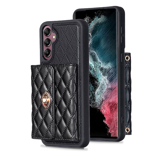 Soft Silicone Gel Leather Snap On Case Cover BF4 for Samsung Galaxy A14 5G Black