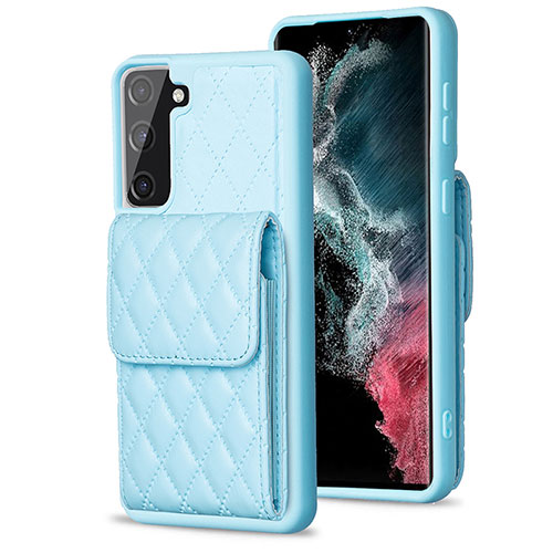 Soft Silicone Gel Leather Snap On Case Cover BF4 for Samsung Galaxy S21 FE 5G Sky Blue