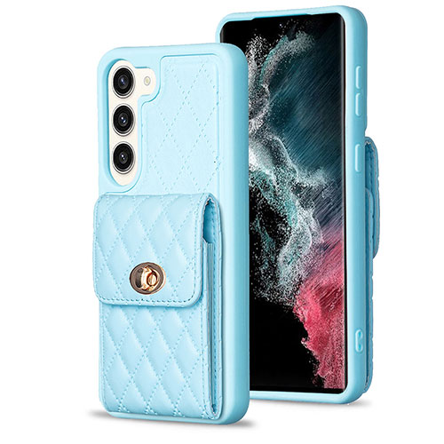 Soft Silicone Gel Leather Snap On Case Cover BF4 for Samsung Galaxy S22 5G Mint Blue