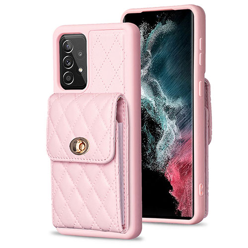 Soft Silicone Gel Leather Snap On Case Cover BF5 for Samsung Galaxy A52 5G Rose Gold