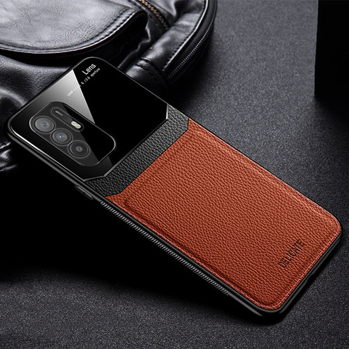 Soft Silicone Gel Leather Snap On Case Cover FL1 for Oppo Reno5 Z 5G Brown