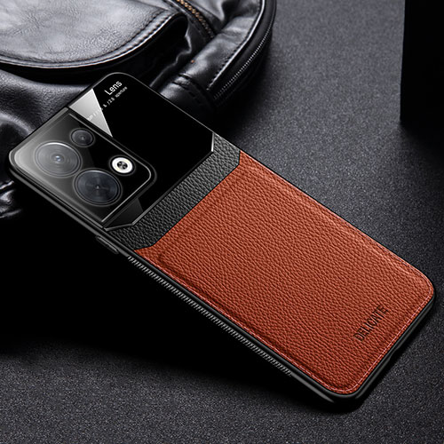 Soft Silicone Gel Leather Snap On Case Cover FL1 for Oppo Reno8 5G Brown