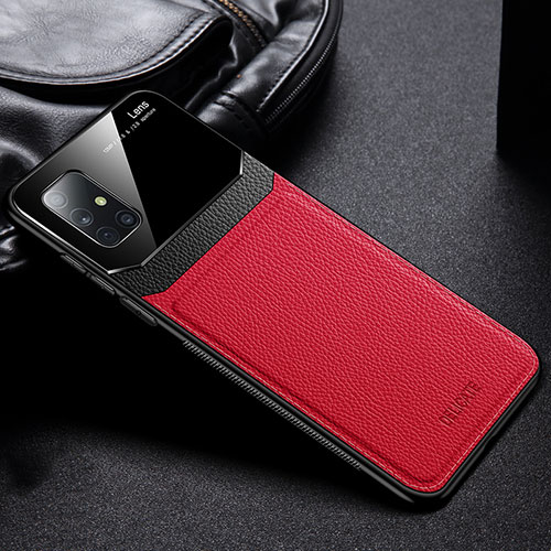 Soft Silicone Gel Leather Snap On Case Cover FL1 for Samsung Galaxy A51 5G Red