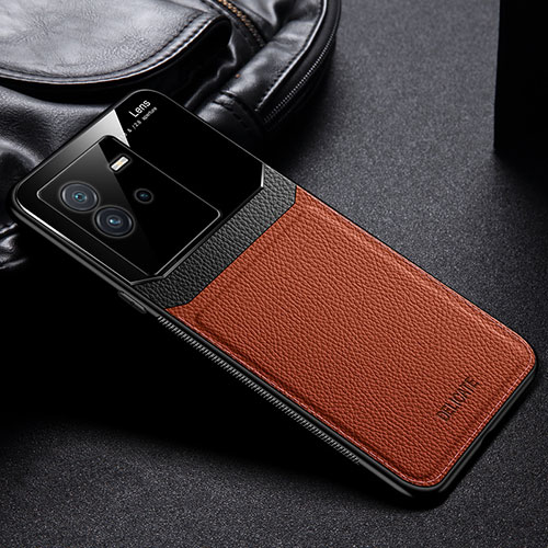 Soft Silicone Gel Leather Snap On Case Cover FL1 for Vivo iQOO Neo6 SE 5G Brown