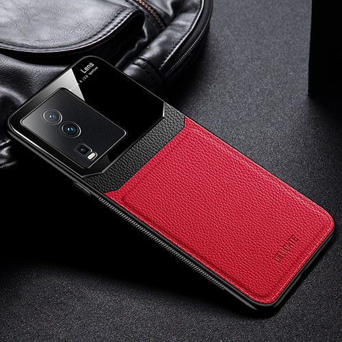 Soft Silicone Gel Leather Snap On Case Cover FL1 for Vivo iQOO Neo7 5G Red