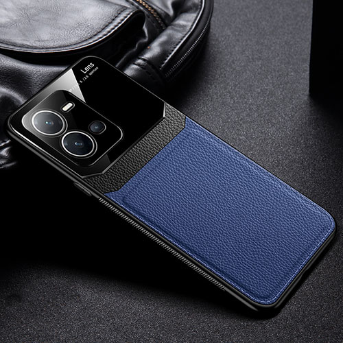 Soft Silicone Gel Leather Snap On Case Cover FL1 for Vivo V25 5G Blue