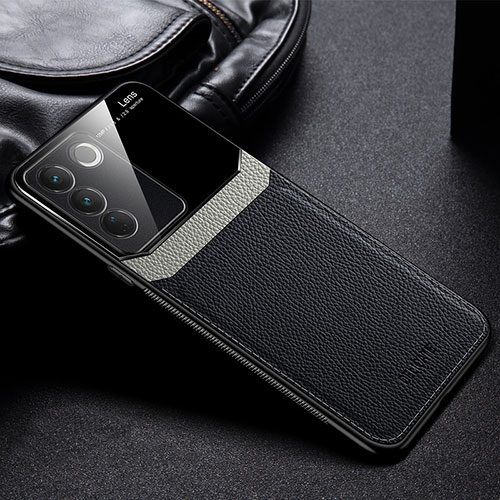 Soft Silicone Gel Leather Snap On Case Cover FL1 for Vivo V27 5G Black