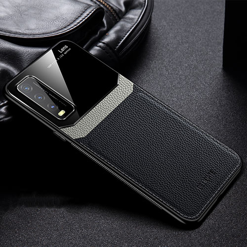 Soft Silicone Gel Leather Snap On Case Cover FL1 for Vivo Y12s Black