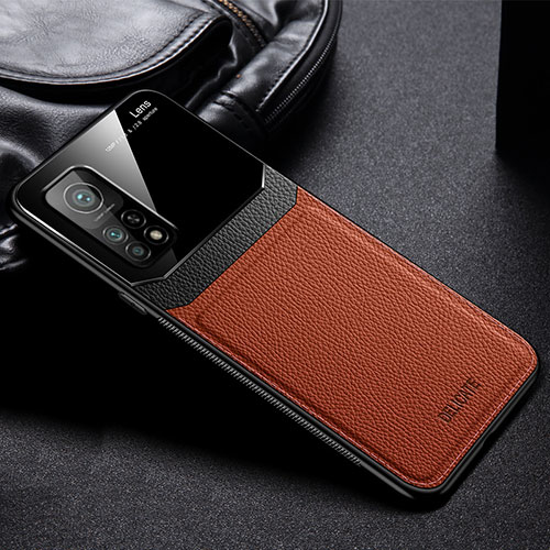 Soft Silicone Gel Leather Snap On Case Cover FL1 for Xiaomi Mi 10T 5G Brown