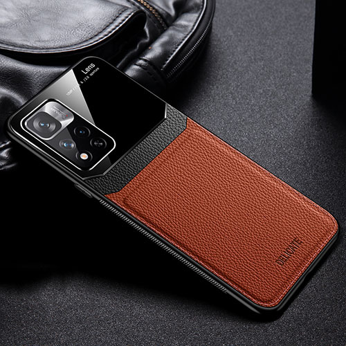 Soft Silicone Gel Leather Snap On Case Cover FL1 for Xiaomi Redmi Note 11 Pro+ Plus 5G Brown