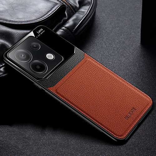 Soft Silicone Gel Leather Snap On Case Cover FL1 for Xiaomi Redmi Note 13 Pro 5G Brown