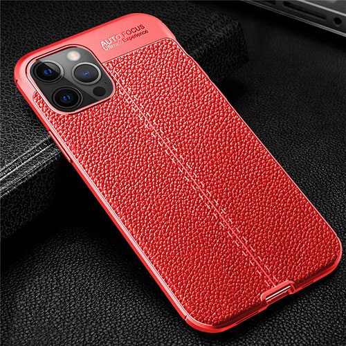 Soft Silicone Gel Leather Snap On Case Cover for Apple iPhone 12 Pro Red