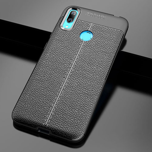Soft Silicone Gel Leather Snap On Case Cover for Huawei Y7 Pro (2019) Black