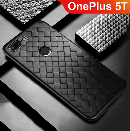Soft Silicone Gel Leather Snap On Case Cover for OnePlus 5T A5010 Black