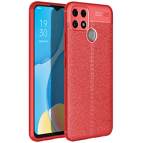 Soft Silicone Gel Leather Snap On Case Cover for Oppo A15 Red