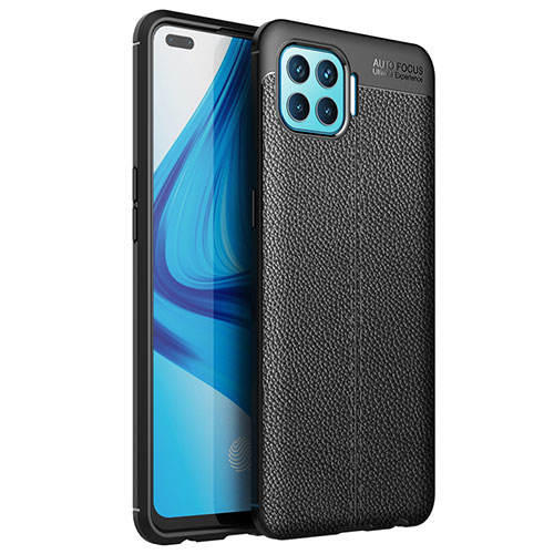 Soft Silicone Gel Leather Snap On Case Cover for Oppo Reno4 F Black
