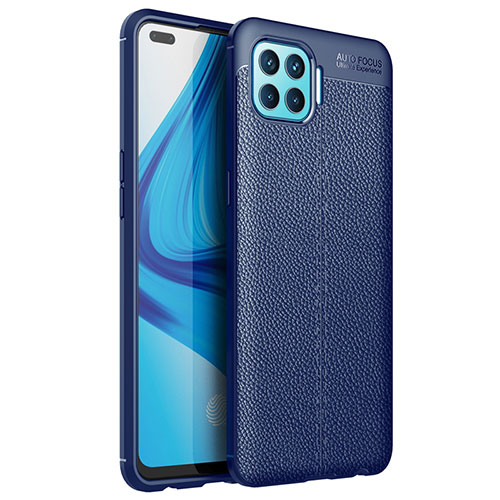 Soft Silicone Gel Leather Snap On Case Cover for Oppo Reno4 F Blue