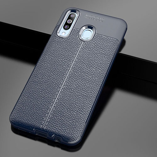 Soft Silicone Gel Leather Snap On Case Cover for Samsung Galaxy A60 Blue
