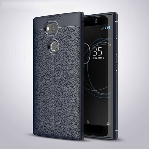 Soft Silicone Gel Leather Snap On Case Cover for Sony Xperia L2 Blue