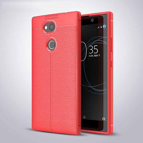 Soft Silicone Gel Leather Snap On Case Cover for Sony Xperia L2 Red