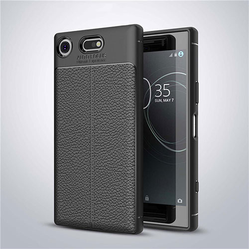 Soft Silicone Gel Leather Snap On Case Cover for Sony Xperia XZ1 Compact Black
