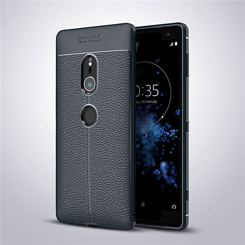 Soft Silicone Gel Leather Snap On Case Cover for Sony Xperia XZ2 Blue