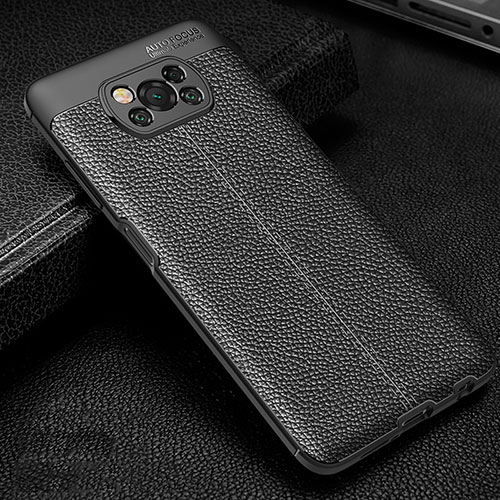 Soft Silicone Gel Leather Snap On Case Cover for Xiaomi Poco X3 NFC Black