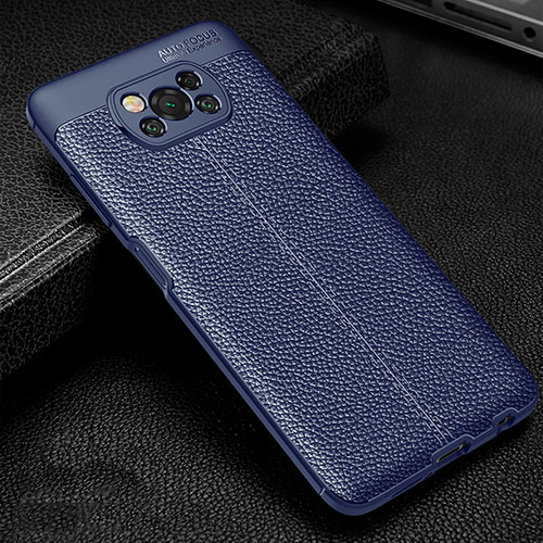 Soft Silicone Gel Leather Snap On Case Cover for Xiaomi Poco X3 Pro Blue