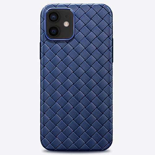Soft Silicone Gel Leather Snap On Case Cover H01 for Apple iPhone 12 Blue