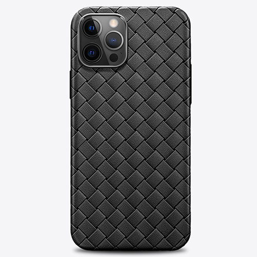 Soft Silicone Gel Leather Snap On Case Cover H01 for Apple iPhone 12 Pro Max Black