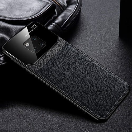 Soft Silicone Gel Leather Snap On Case Cover H01 for Huawei Mate 20 Pro Black