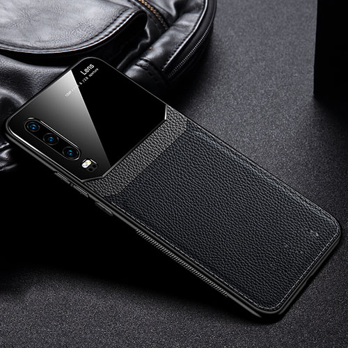 Soft Silicone Gel Leather Snap On Case Cover H01 for Huawei P30 Black