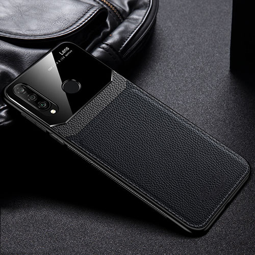 Soft Silicone Gel Leather Snap On Case Cover H01 for Huawei P30 Lite Black