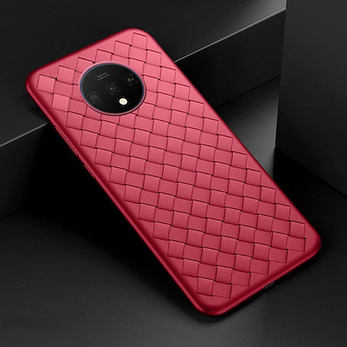 Soft Silicone Gel Leather Snap On Case Cover H01 for OnePlus 7T Red