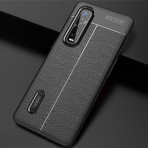 Soft Silicone Gel Leather Snap On Case Cover H01 for Oppo Find X2 Pro Black