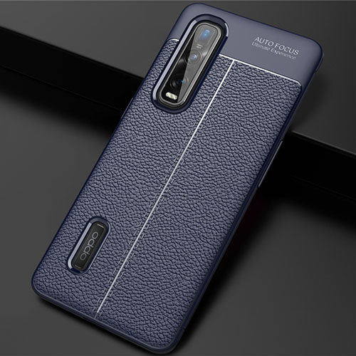 Soft Silicone Gel Leather Snap On Case Cover H01 for Oppo Find X2 Pro Blue