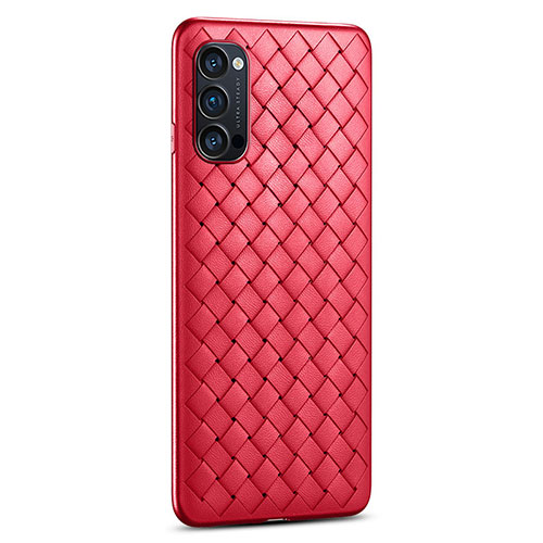 Soft Silicone Gel Leather Snap On Case Cover H01 for Oppo Reno4 Pro 5G Red