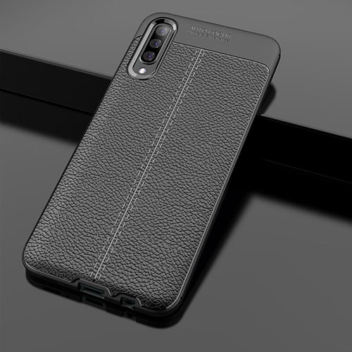Soft Silicone Gel Leather Snap On Case Cover H01 for Samsung Galaxy A70 Black