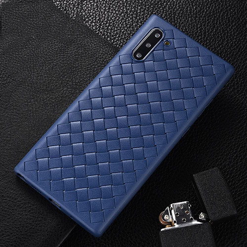 Soft Silicone Gel Leather Snap On Case Cover H01 for Samsung Galaxy Note 10 5G Blue