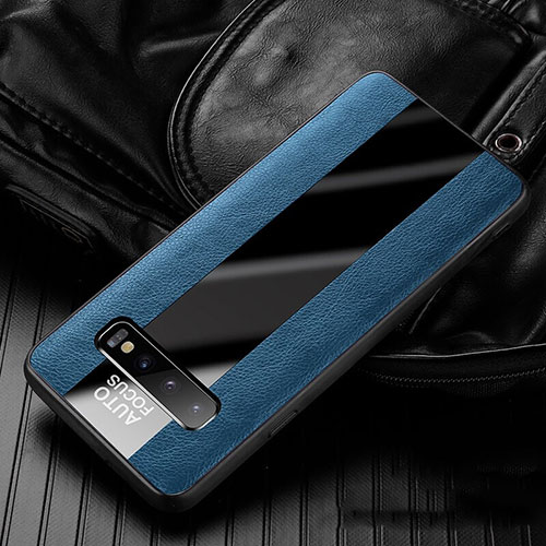 Soft Silicone Gel Leather Snap On Case Cover H01 for Samsung Galaxy S10 Blue