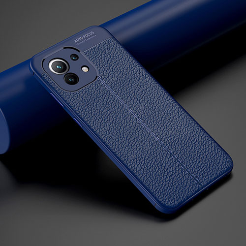 Soft Silicone Gel Leather Snap On Case Cover H01 for Xiaomi Mi 11 Lite 4G Blue