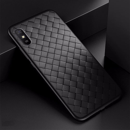 Soft Silicone Gel Leather Snap On Case Cover H01 for Xiaomi Redmi 9A Black