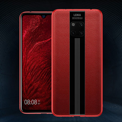 Soft Silicone Gel Leather Snap On Case Cover H02 for Huawei Mate 20 Pro Red