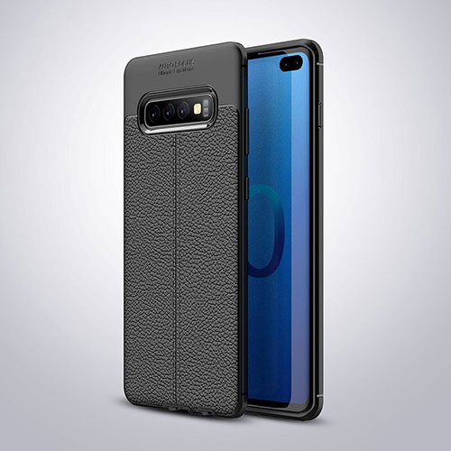 Soft Silicone Gel Leather Snap On Case Cover H02 for Samsung Galaxy S10 Plus Black