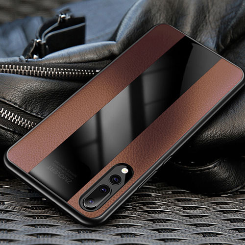 Soft Silicone Gel Leather Snap On Case Cover H03 for Huawei P20 Pro Brown
