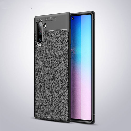 Soft Silicone Gel Leather Snap On Case Cover H03 for Samsung Galaxy Note 10 Black