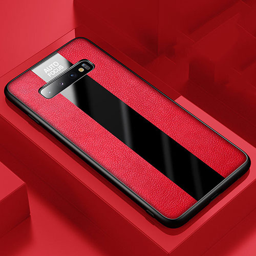 Soft Silicone Gel Leather Snap On Case Cover H03 for Samsung Galaxy S10 Red