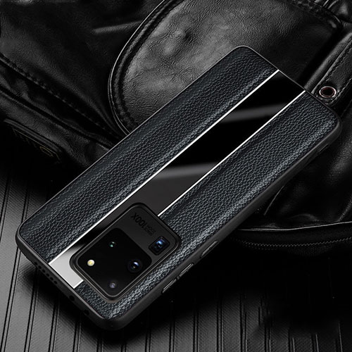 Soft Silicone Gel Leather Snap On Case Cover H04 for Samsung Galaxy S20 Ultra 5G Black