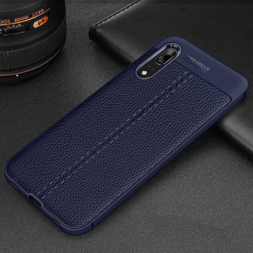 Soft Silicone Gel Leather Snap On Case Cover H06 for Huawei P20 Blue